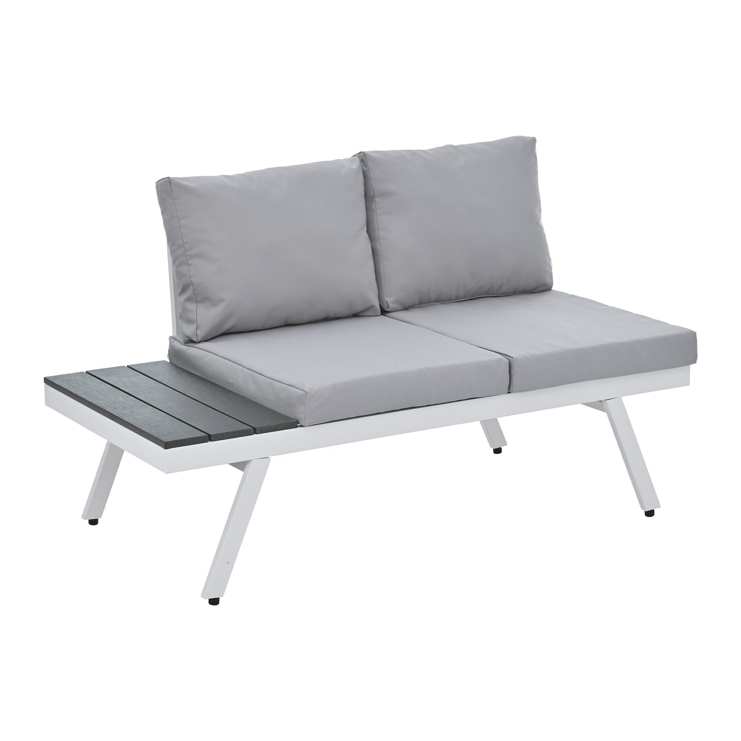 Industrial 5-Piece Aluminum Outdoor Patio Furniture Set, Modern Garden Sectional Sofa Set With End Tables, Coffee Table