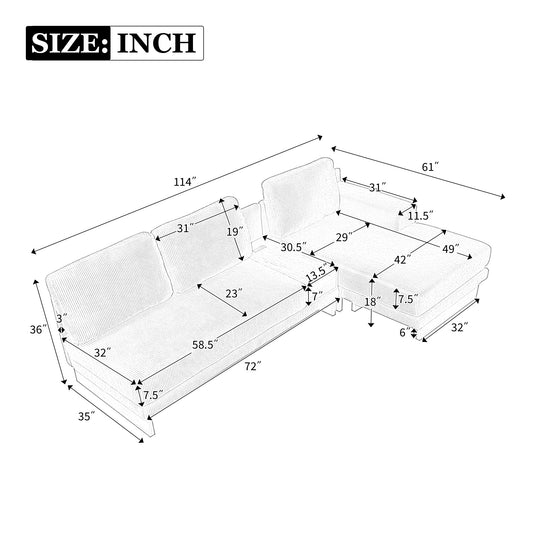 114" L-Shaped Sofa Sectional Sofa With Two USB Ports and Two Power Sockets, a Storage Drawer