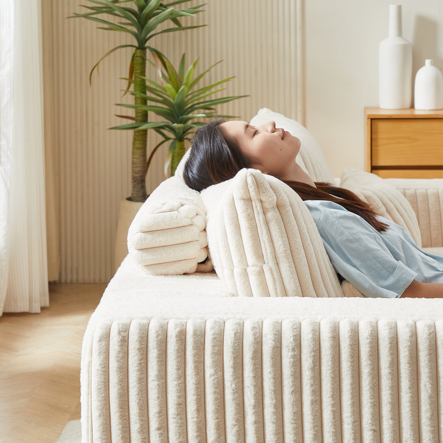 87" Oversized Sectional Lounge Chaise,No Assembly Required,Cloud Plush Loveseat With Reclining Sofa Bed,Fluffy Modern