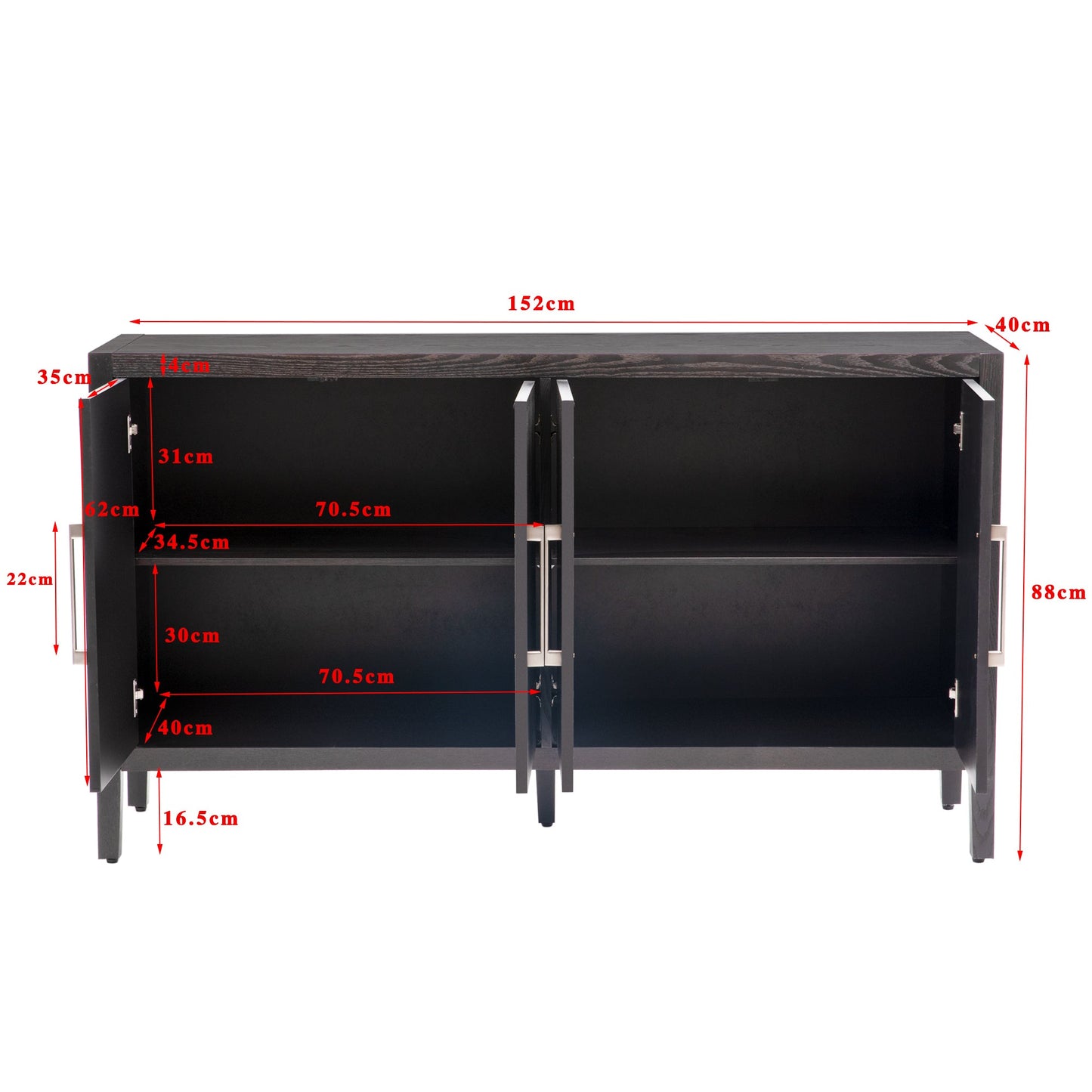 Storage Cabinet Sideboard Wooden Cabinet With 4 Metal Handles ,4 Shelves and 4 Doors for Hallway, Entryway, Living Room