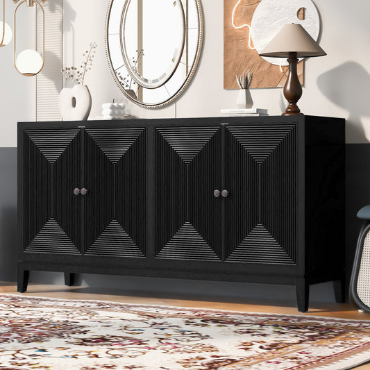 Sleek Storage Cabinet Sideboard Buffet With Vertical Line Design,Suitable for Study,Entrance and Living Room