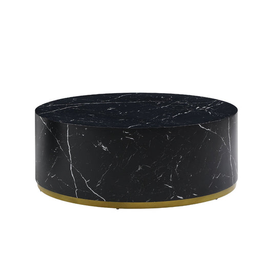 Modern Faux Marble Coffee Tables for Living Room, 35.43inch Accent Tea Tables With Gold Metal Base (Black)