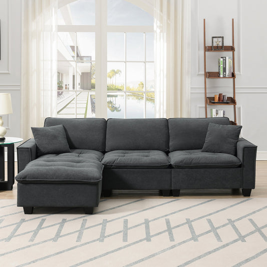 100*59" Modern Convertible Sectional Sofa,L-Shaped Reversible Couch Set With Free Pillows,4 Seat Suede Velvet Sleeper Sofa