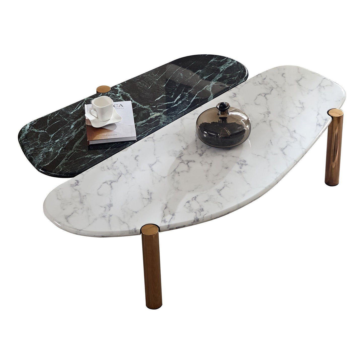 Faux Marble Coffee Tables Accent Tea Tables With Gold Metal Foot for Living Room Home Office