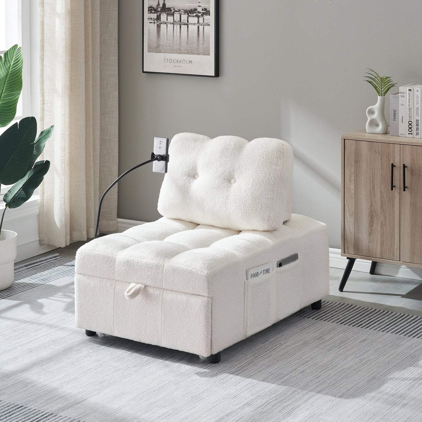40.20 Inches Long, Teddy Sofa Fabric,a Convertible Sofa-Cum-Bed, for Apartment Office Living Room - Beige