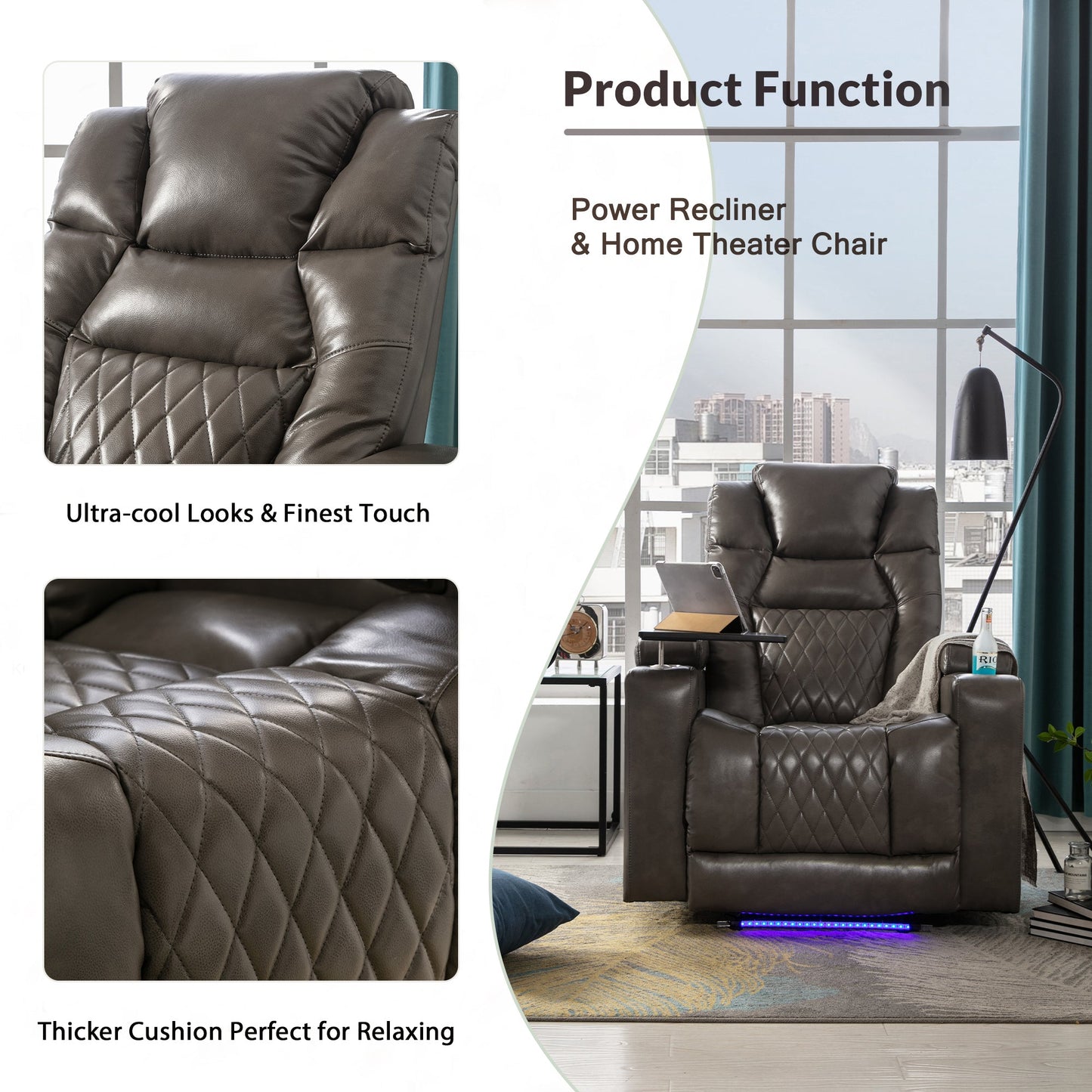 Power Motion Recliner With USB Charging Port and Hidden Arm Storage, Home Theater Seating With 2 Convenient Cup Holders