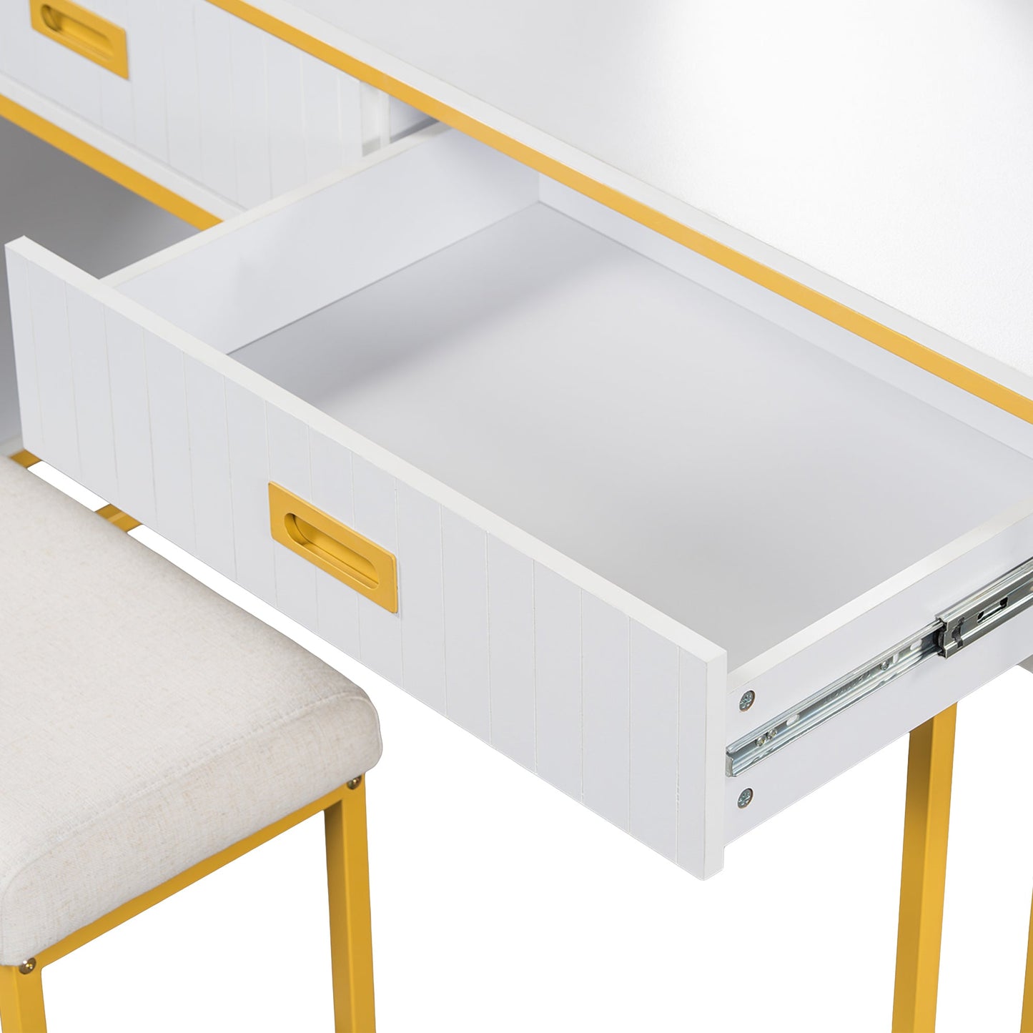 Modern Style Vanity Table With Movable Side Cabinet and 4-Drawers, Large Size Dressing Table With Mirror and 3-Colors