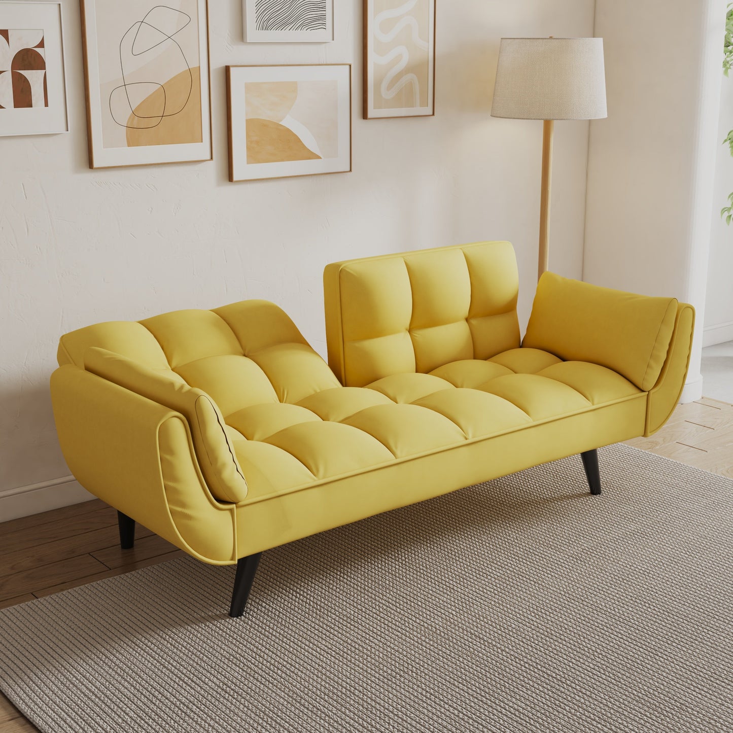 57 Inch Yellow Sofa Soft Two Armrests Throw Pillow Pillow Comfortable Fit Apartment Bedroom Small Space