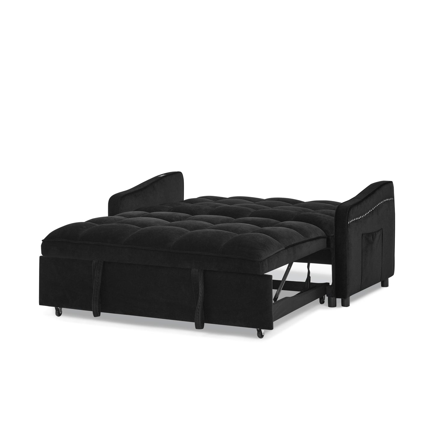 Loveseats Sofa Bed With Pull-Out Bed,Adjsutable Back and Two Arm Pocket,TypeC and USB Charging With Copper Nail,Black