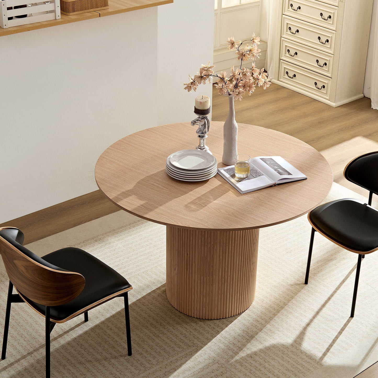 47,24 Inch MDF Dining Table for Dining Room  Round Dinner Tables Mid-Century Modern Table OAK