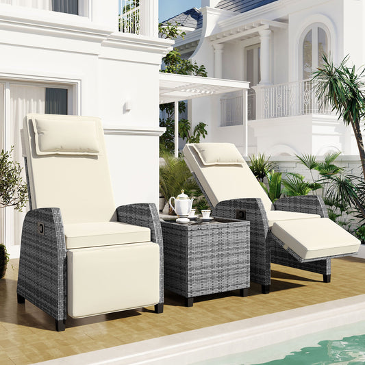 Outdoor Rattan Two-Person Combination With Coffee Table, Adjustable, Suitable for Courtyard, Swimming Pool, Balcony