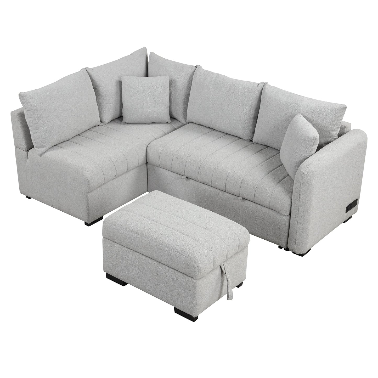 82.6" L-Shaped Sectional Pull Out Sofa Bed Sleeper Sofa With Two USB Ports, Two Power Sockets