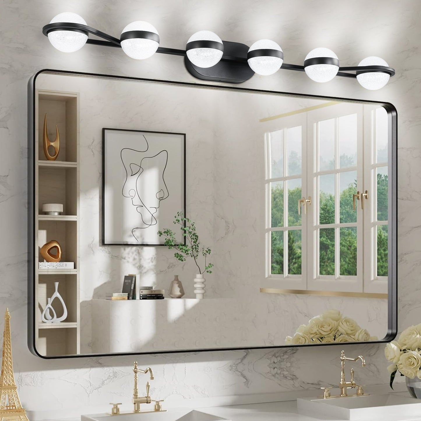 Vanity Lights With 6 LED Bulbs for Bathroom Lighting (Black)