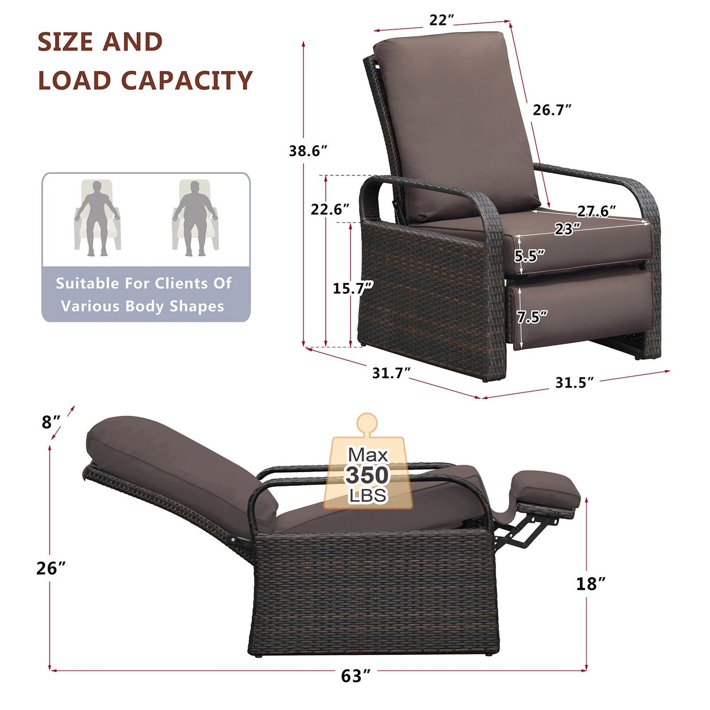 Outdoor Recliner Chair;  Automatic Adjustable Wicker Lounge Recliner Chair With 5.12'' Thicken Cushion