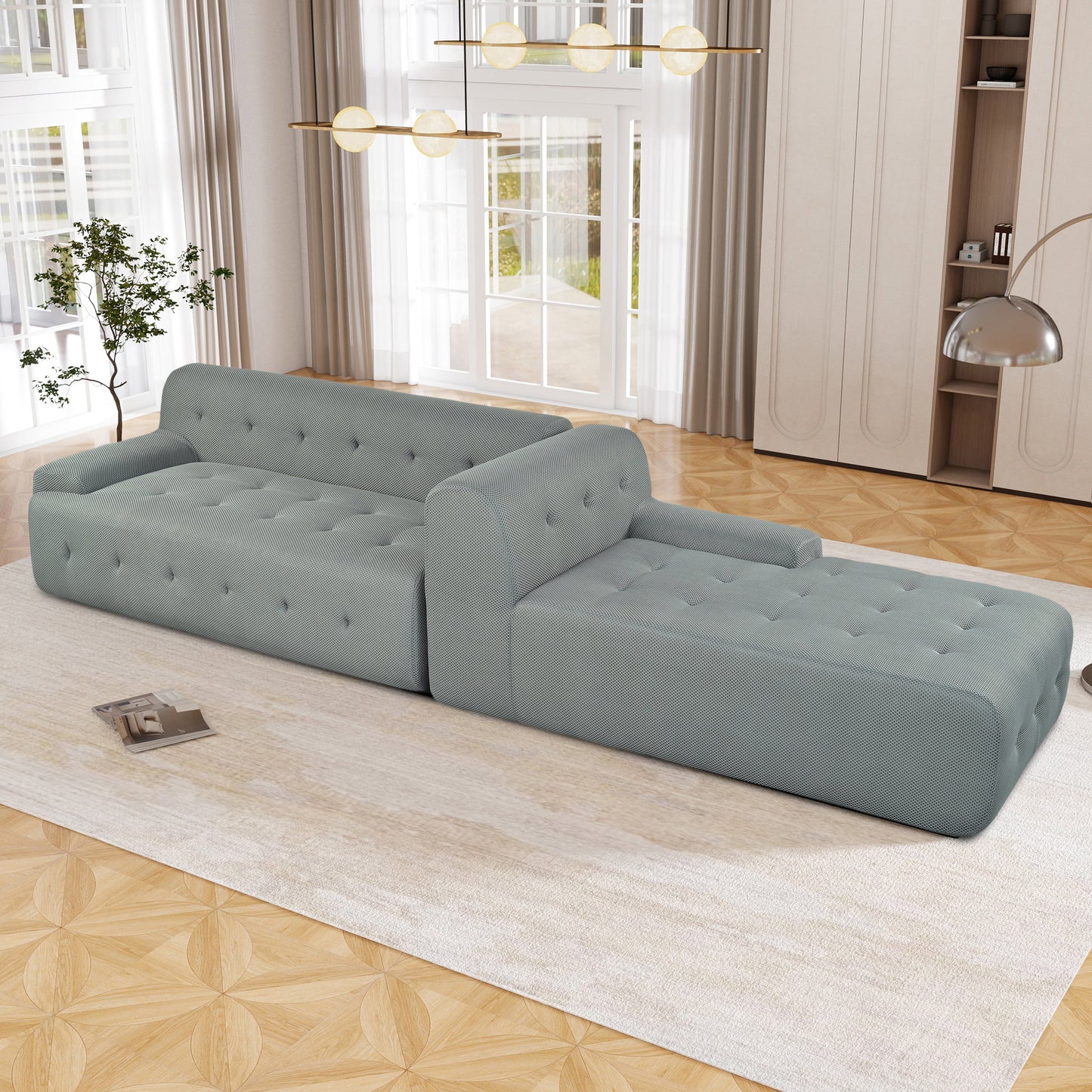 Modern Large L-Shaped Modular Sofa, Minimalist Style, 2-Piece Set With Free Combinations, Suitable for Living Rooms
