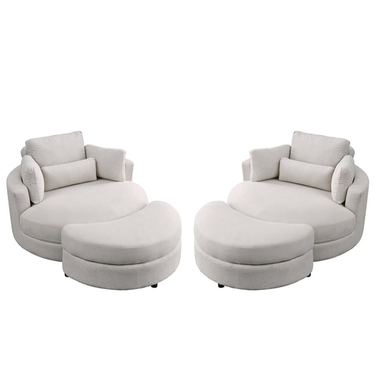 Swivel Accent Barrel Modern Sofa Lounge Club Big Round Chair With Storage Ottoman Linen Fabric for Living Room, Hotel