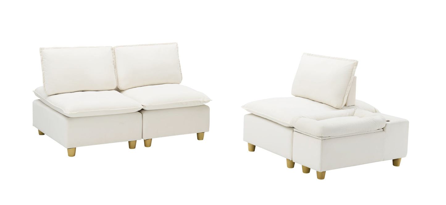 88-Inch Simple, Modern and Ultra-Comfortable Straight-Row Three-Seater Off-White Flannel Sofa Is Suitable for Living Room