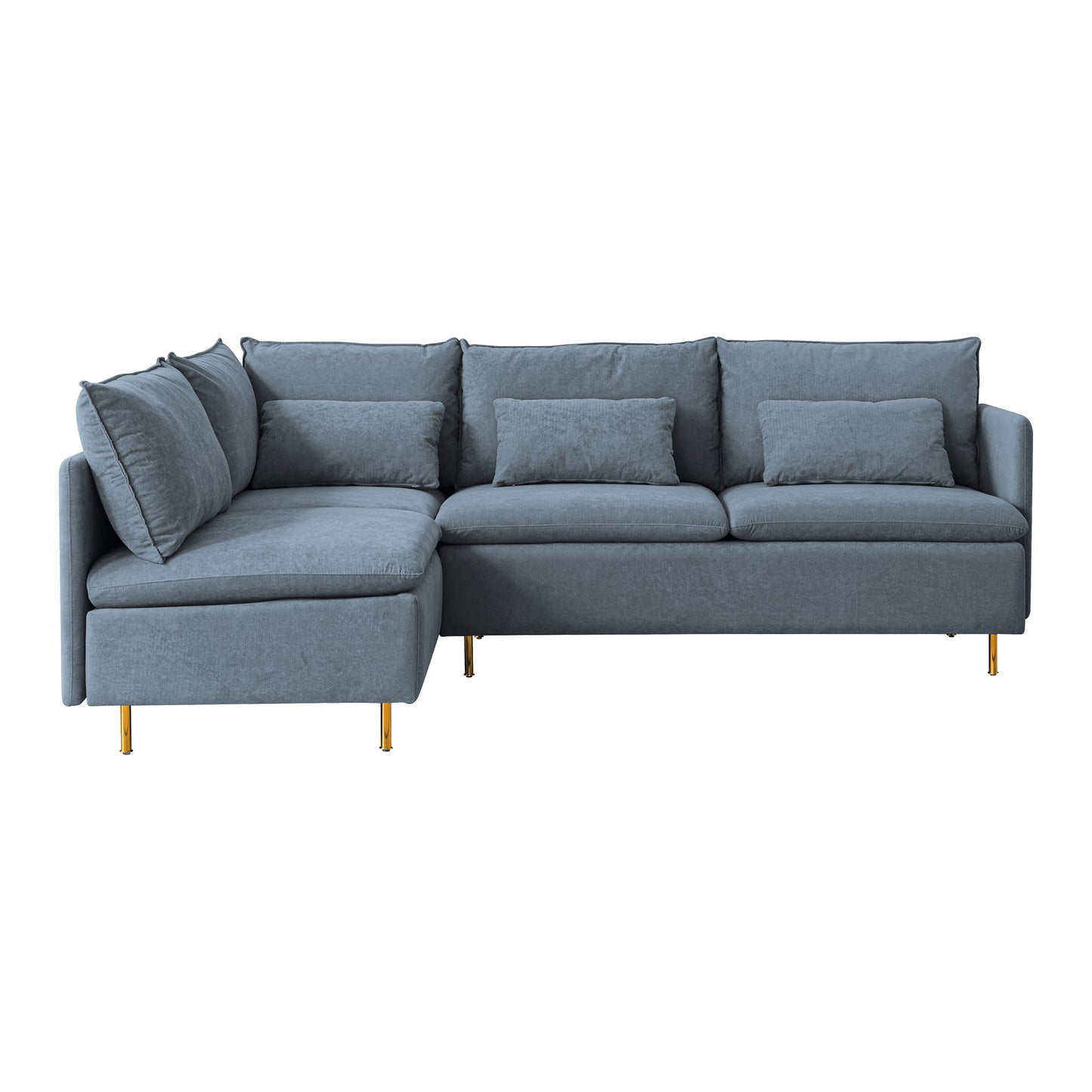 Modular L-Shaped Corner Sofa, Movable Chaise Facing Left/Right, Grey Cotton