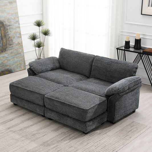 Free Combination Modular Convertible Sectional Sofa Bed Set, 4 Seat Upholstered Sleeper Corner Couch, Deep-Seat Loveseat