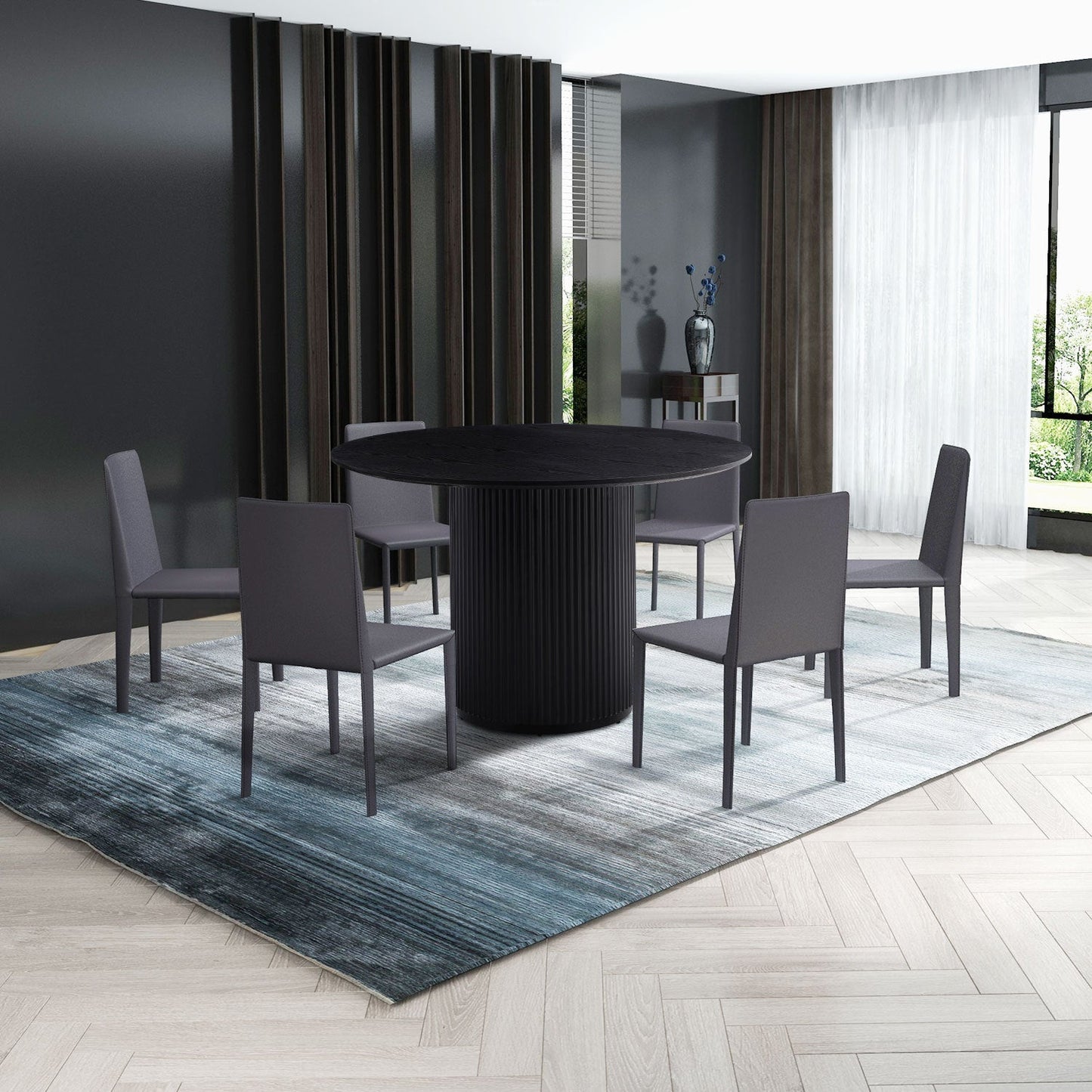 Black Round Dining Table, MDF Handcraft Pedestal Dining Room Table Restaurant Furniture Leisure Coffee Table