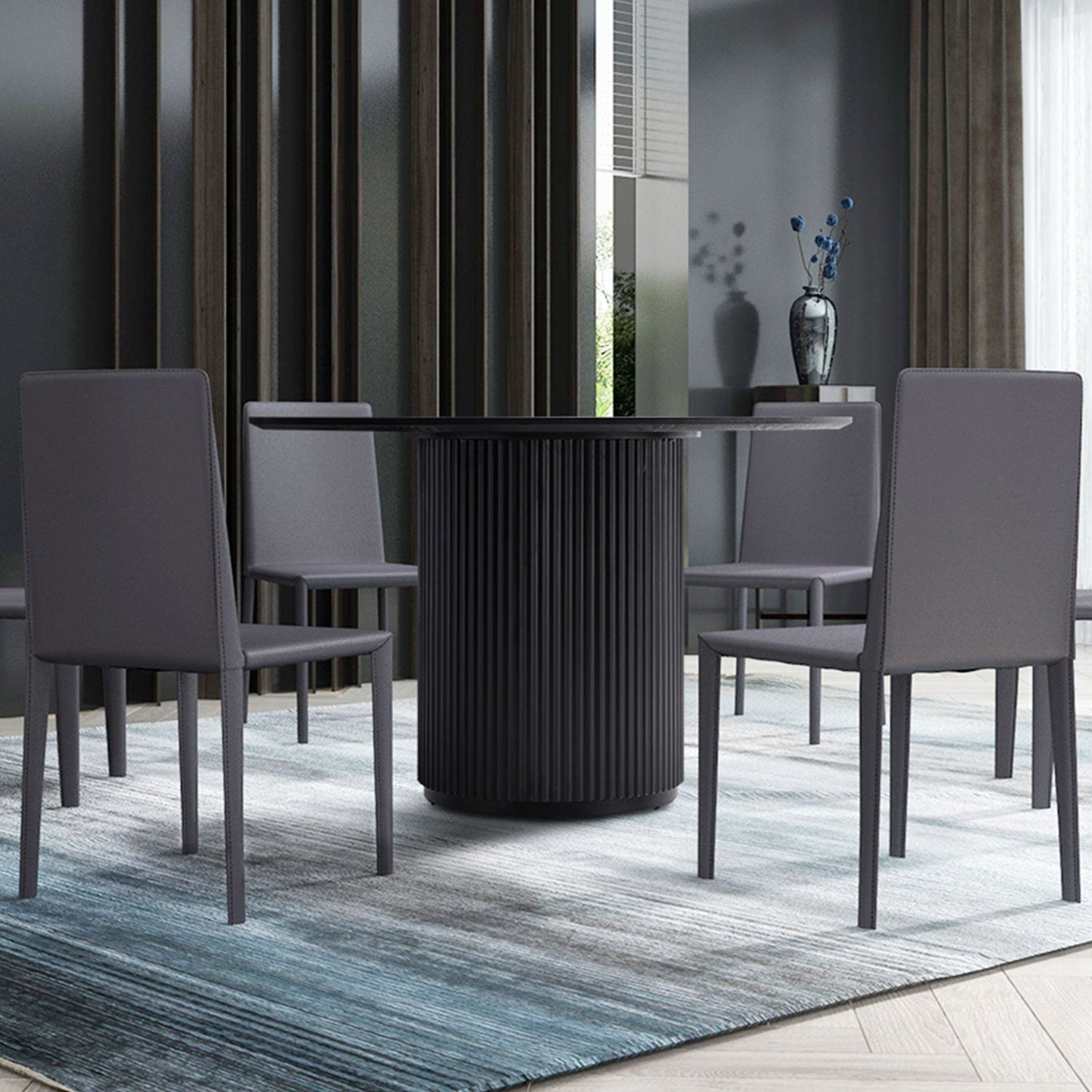 Black Round Dining Table, MDF Handcraft Pedestal Dining Room Table Restaurant Furniture Leisure Coffee Table
