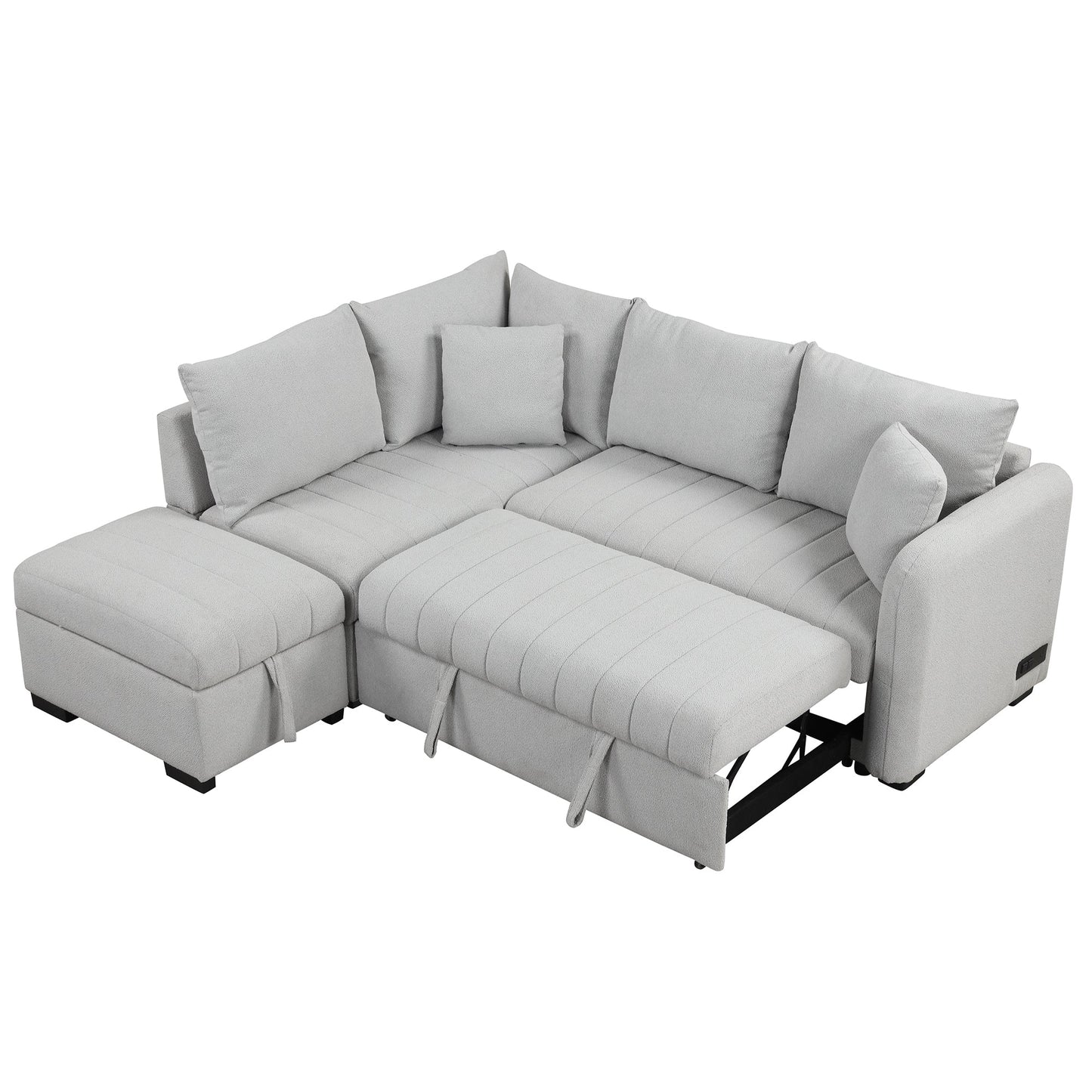 82.6" L-Shaped Sectional Pull Out Sofa Bed Sleeper Sofa With Two USB Ports, Two Power Sockets
