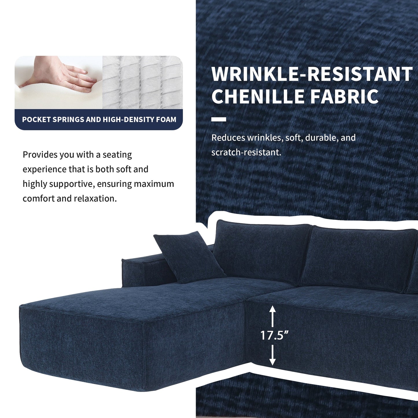 111.5*72"Minimalist Style Modular Sectional Sofa,Wrinkle-Resistant Chenille Couch Set,L-Shaped Sleeper Sofa Bed