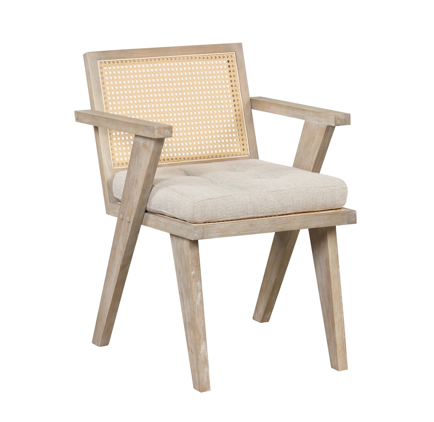 Mid-Century Accent Chair With Handcrafted Rattan Backrest and Padded Seat for Leisure, Bedroom, Kitchen, Living Room