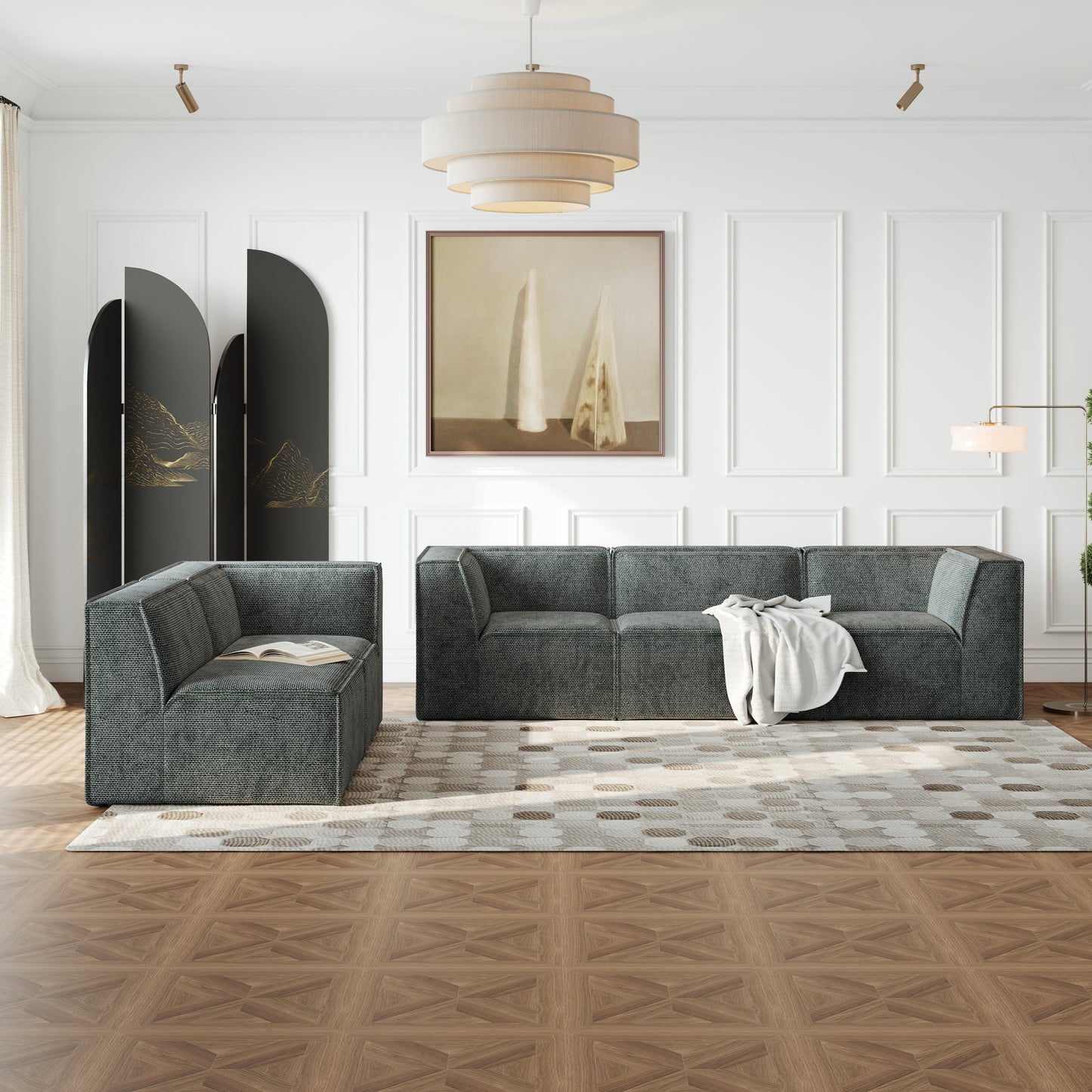 106*106" Chenille Modular L Shaped Sectional Sofa,Luxury Floor Couch Set,Upholstered Indoor Furniture