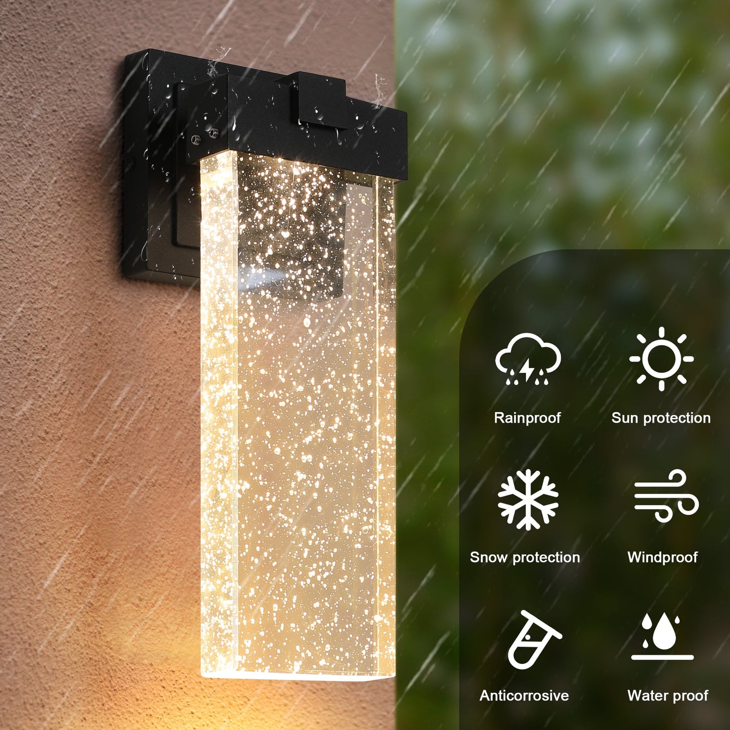 Outdoor Waterproof Transparent LED Crystal Wall Lamp Supports Multiple Types of Light Bulbs (2 Packs) With Light Sense