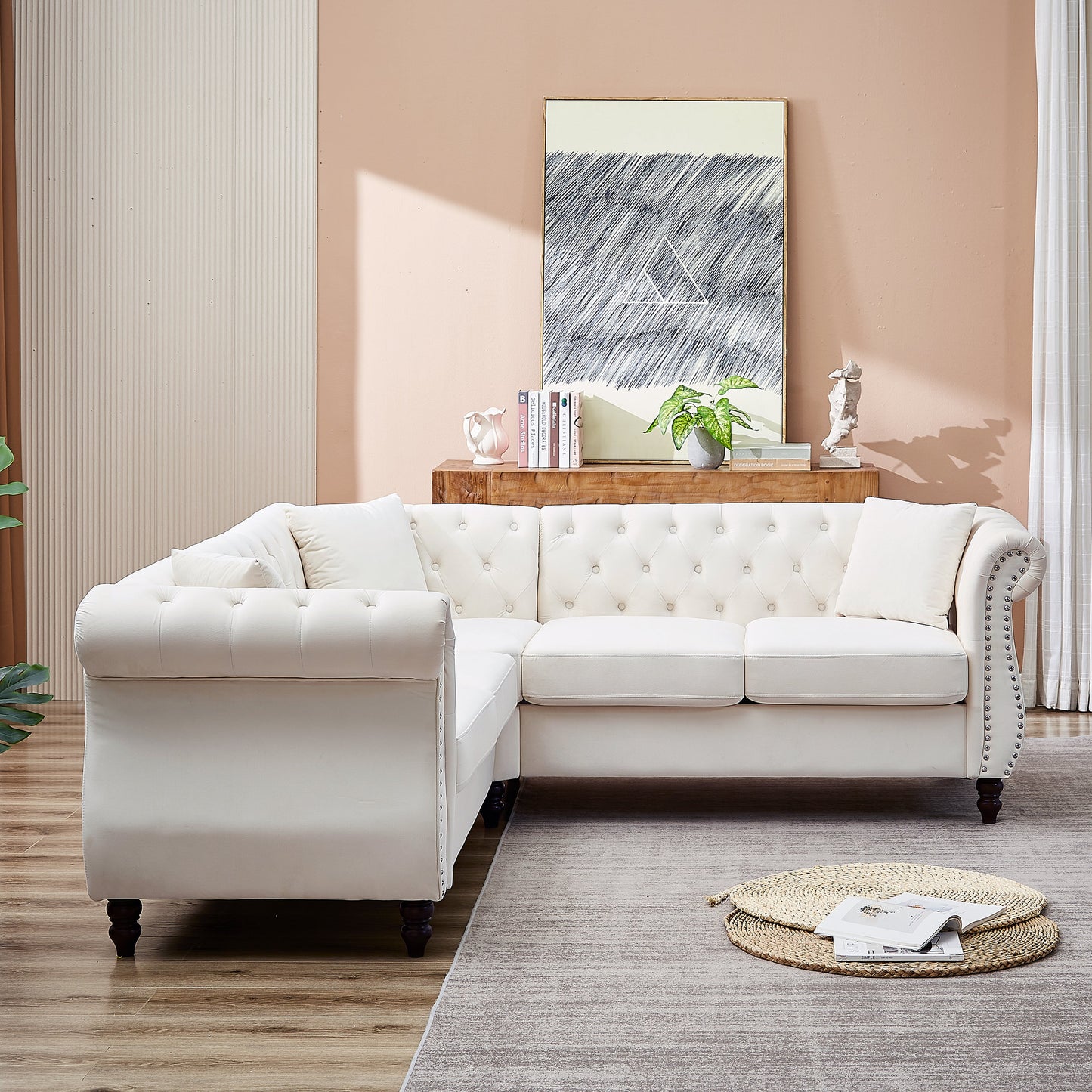 83.5-Inch Oversized Corner Sofa Covers, L-Shaped Sectional Couch,   5-Seater Corner Sofas With 3 Pillows for Living Room
