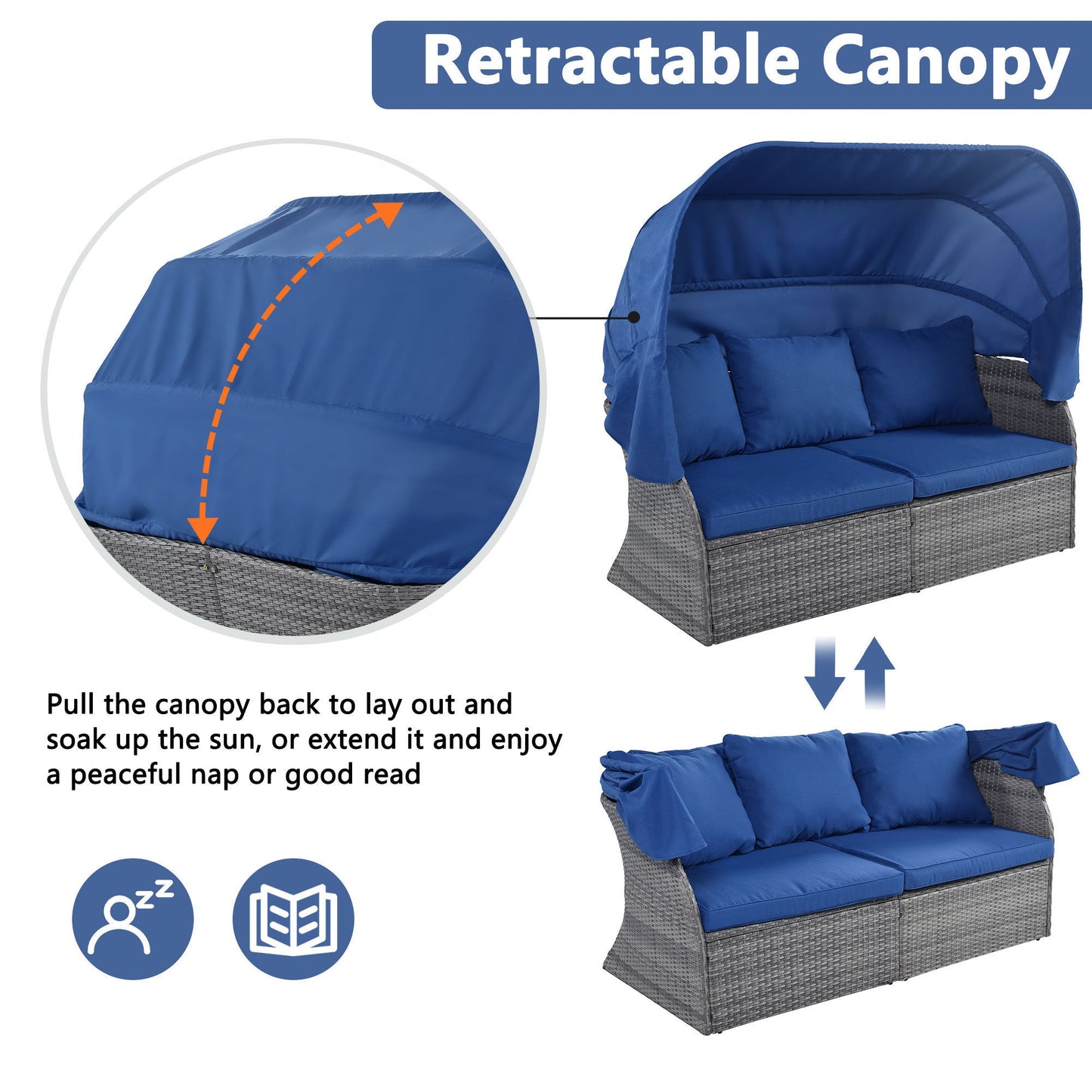 Outdoor Patio Furniture Set Daybed Sunbed With Retractable Canopy Conversation Set Wicker Furniture