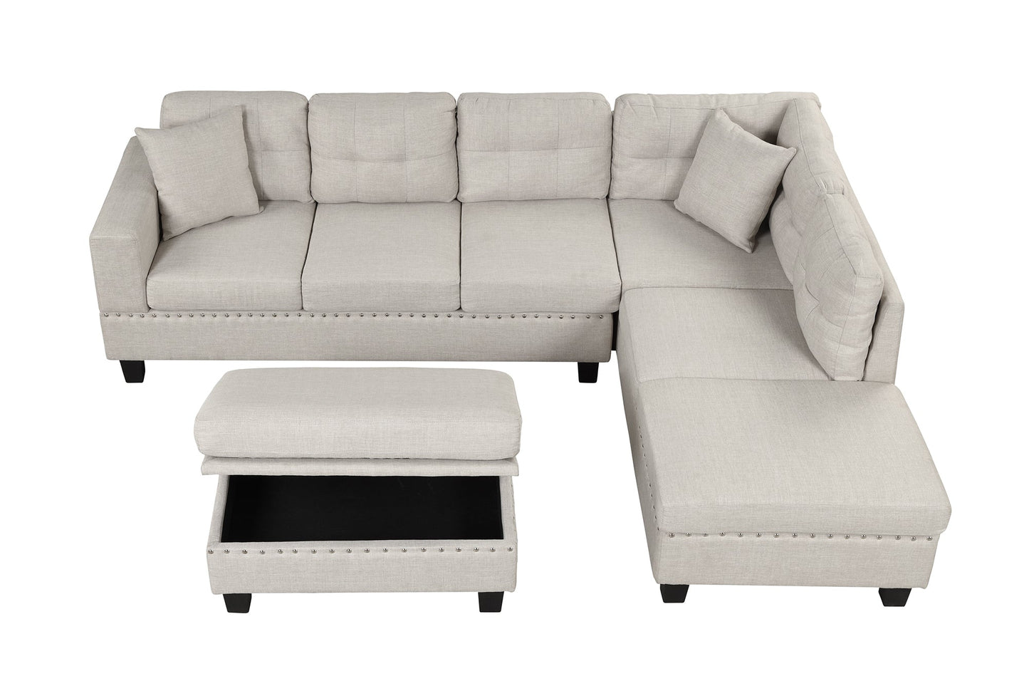 104.5" Modern Sectional Sofa With Storage Ottoman, L-Shape Couch With 2 Pillows and Cup Holder,Sectional Sofa