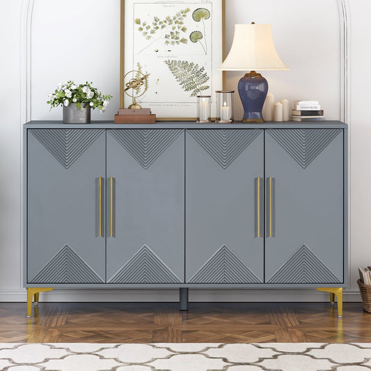 Unique Features of a Four-Door Cabinet With Two-Tone Triangular Pattern Doors, Suitable for Entryway, Hallway