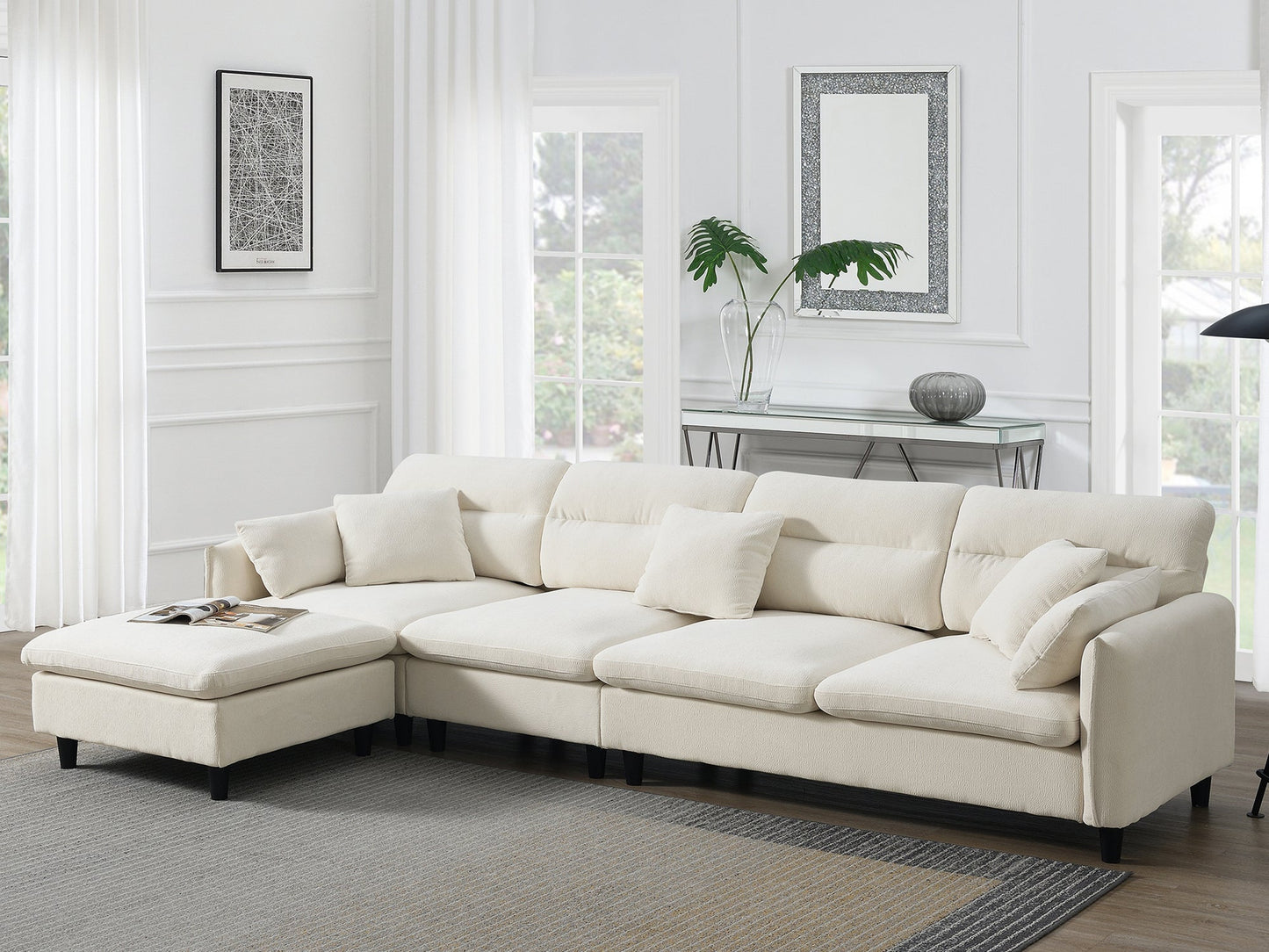 110*62" Modern Convertible Sectional Sofa,L-Shaped Reversible Couch Set With Free Pillows,5 Seat Cloud Chenille Indoor