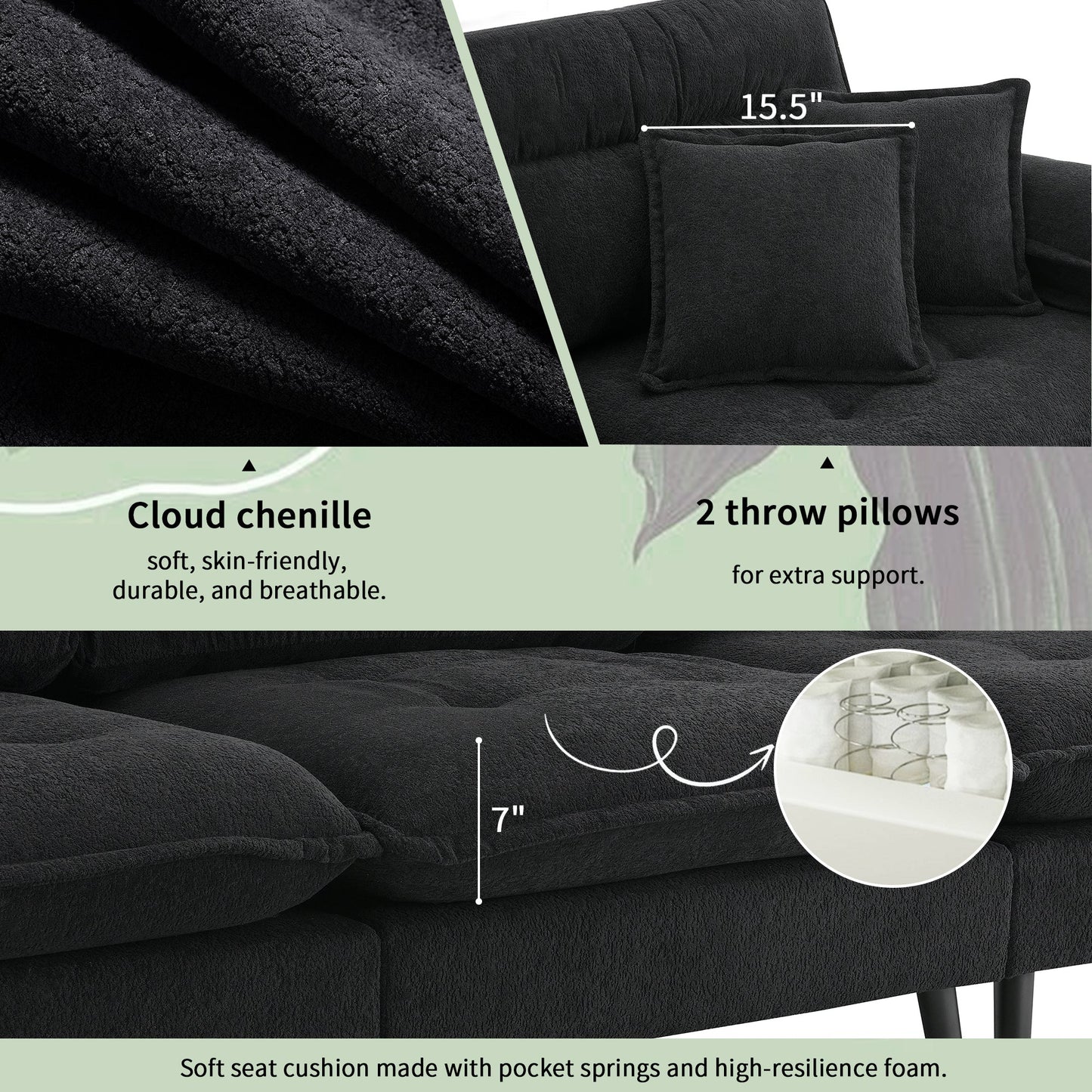 106*66.5" L Shaped Convertible Sectional Sofa,4 Seat Tufted Couch Set With Two-Tone Adjust Legs,Cloud Chenille Fabric