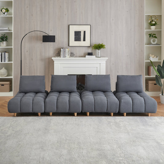 120 Inches Long, Teddy Sofa Fabric, With Spacious and Comfortable Seats, for Apartment Office Living Room -Gray