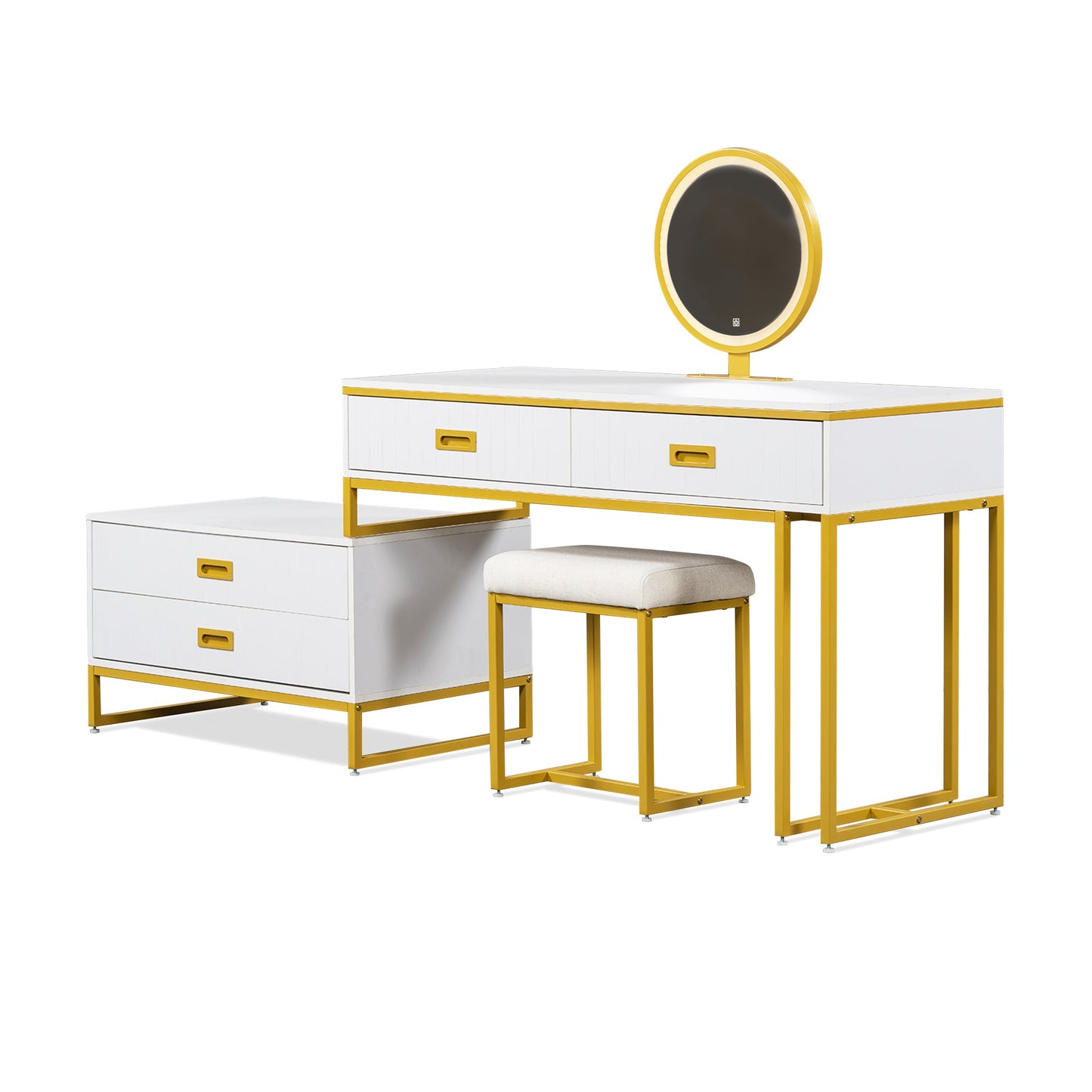Modern Style Vanity Table With Movable Side Cabinet and 4-Drawers, Large Size Dressing Table With Mirror and 3-Colors