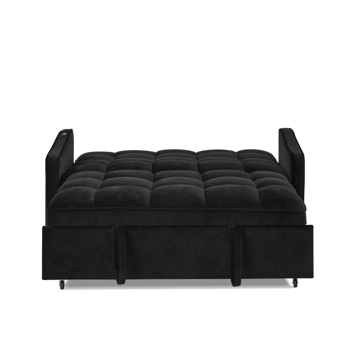 Loveseats Sofa Bed With Pull-Out Bed,Adjsutable Back and Two Arm Pocket,TypeC and USB Charging With Copper Nail,Black