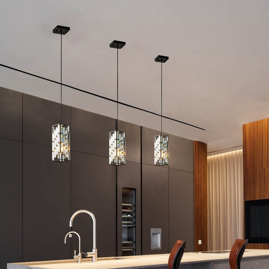 Modern Crystal Pendant Light - 3 Pack, Adjustable Hanging Ceiling Lamp With Crystal Prism Design for Dining Room
