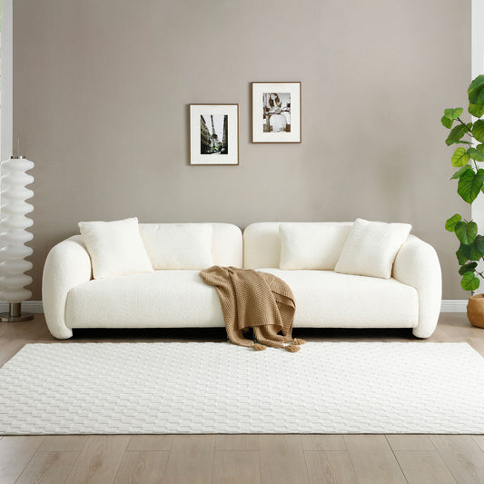 110.23'' Oversized Sofa Comfy Teddy Bouclé Couch With 4 Pillows Premium 3-Seater Bubble Couch  for Living Room/Bedroom,H