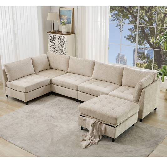 Modular Sectional Couch With Storage Ottoman, U Shaped Sofa, Storage Ottoman,Minimalist ,Convertible Modular Sofa