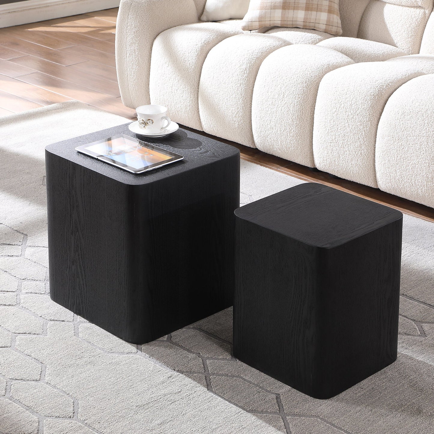 Upgrade MDF Nesting Table Side Table Coffee Table End Table for Living Room,office,bedroom ,Black Oak Set of 2