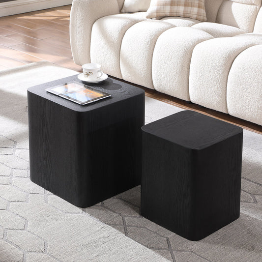 Upgrade MDF Nesting Table Side Table Coffee Table End Table for Living Room,office,bedroom ,Black Oak Set of 2