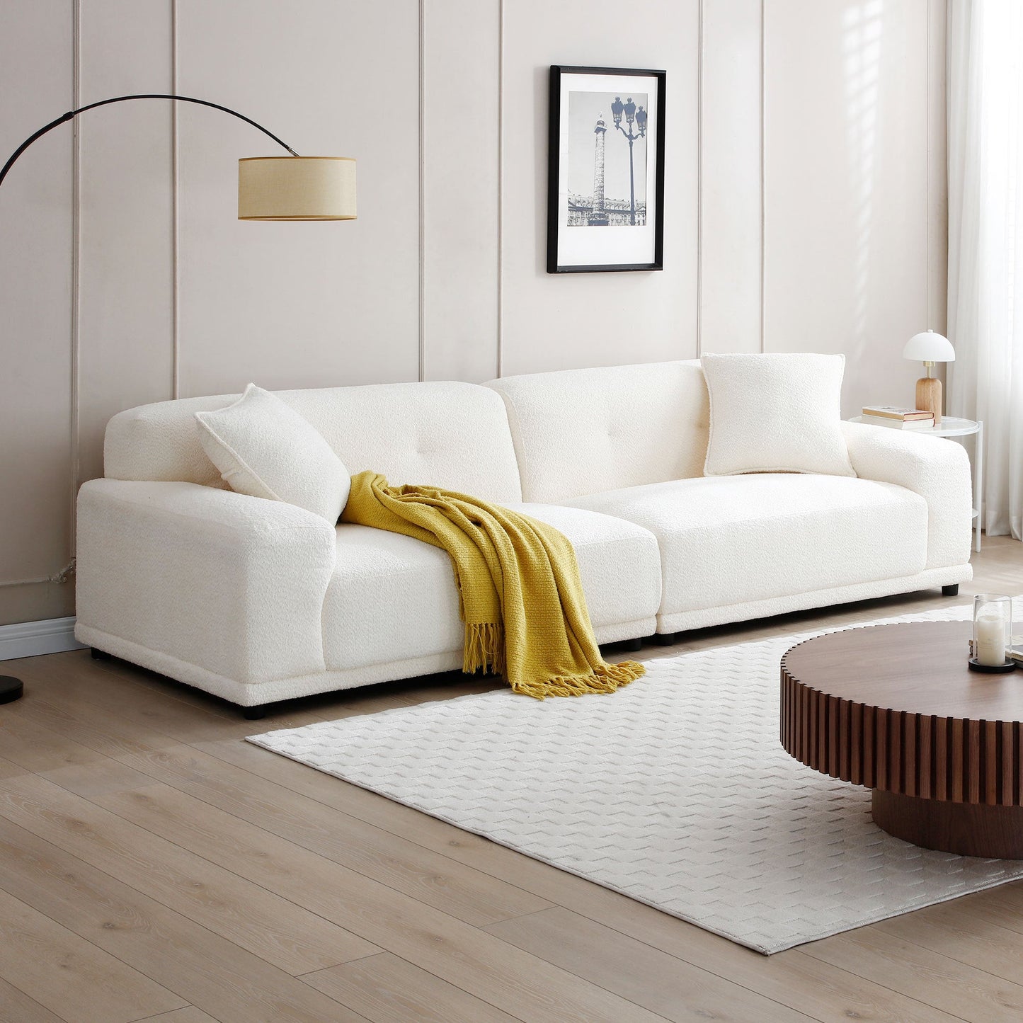 110.23'' Teddy Fleece Couches and Sofas With Extra Deep Seats 2 Pillows for Home Office Apartment Living Room Furniture