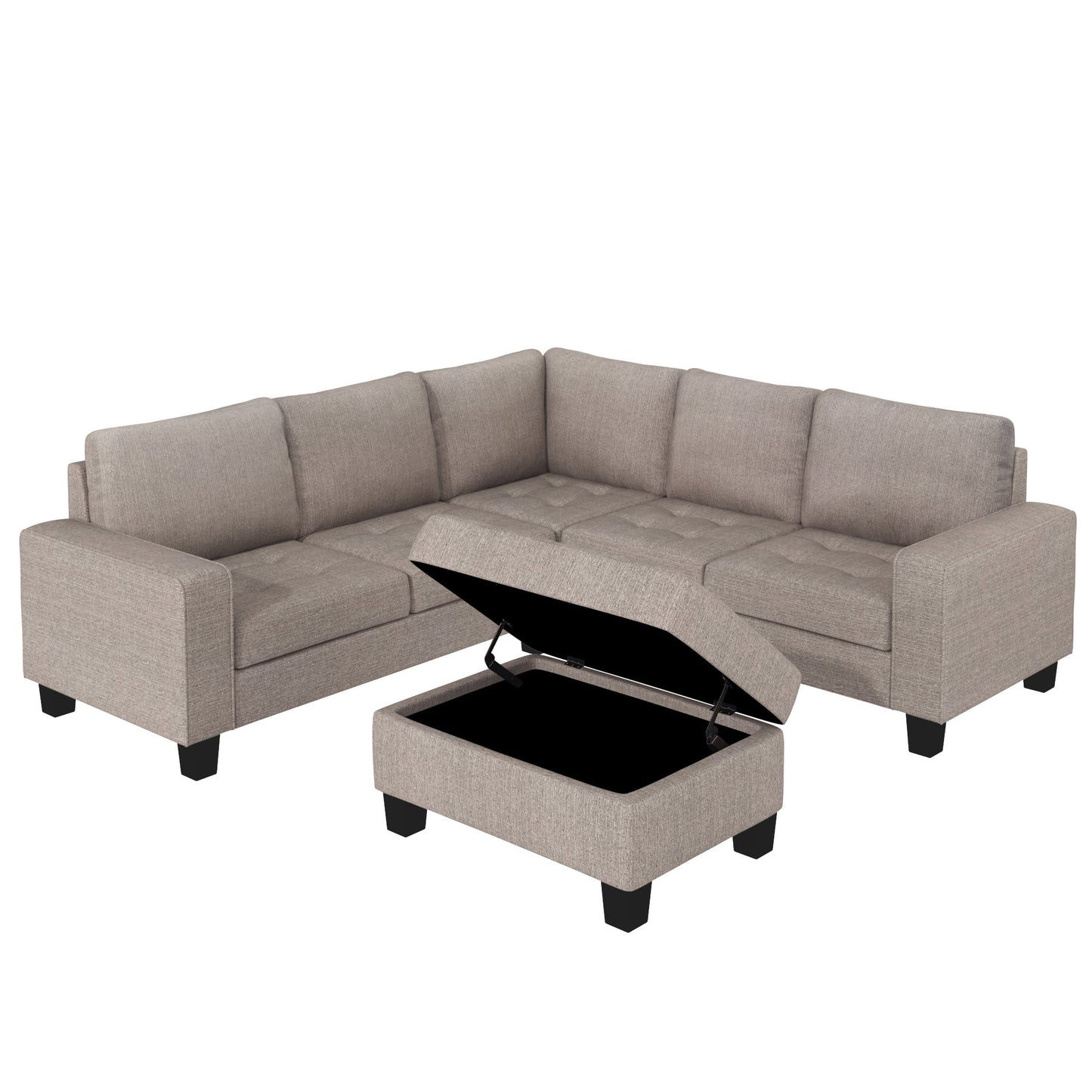 Sectional Corner Sofa L-Shape Couch Space Saving With Storage Ottoman