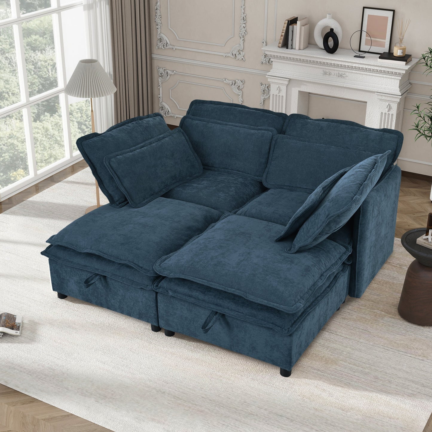 Double-Layer Cushion Modular Sofa, Freely Combinable, 4-Seater With Storage Function, Includes 4 Soft Cushions, Perfect