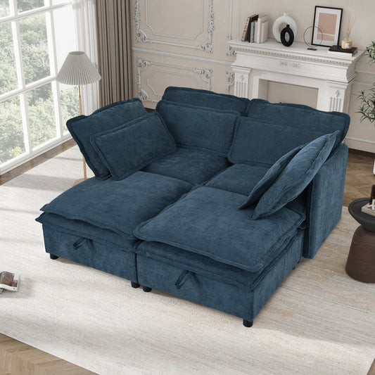 Double-Layer Cushion Modular Sofa, Freely Combinable, 4-Seater With Storage Function, Includes 4 Soft Cushions, Perfect
