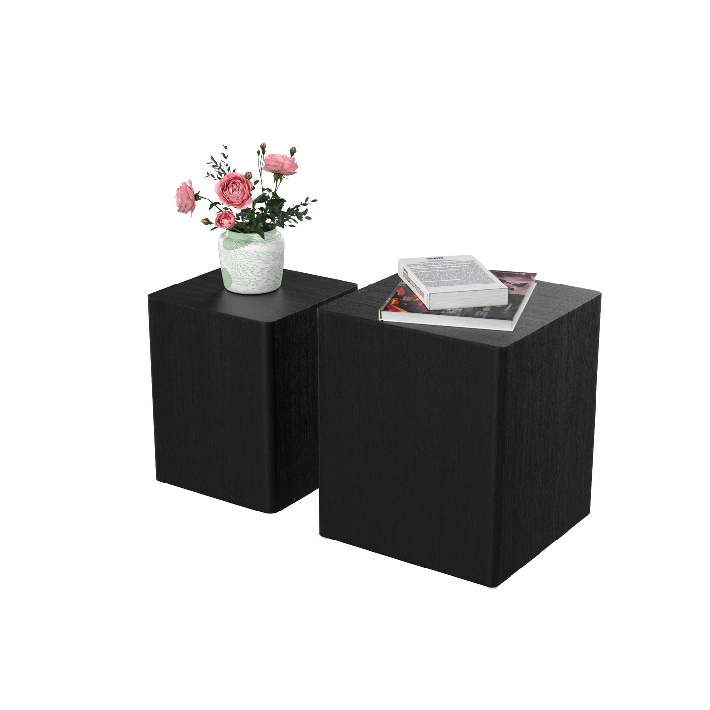 Upgrade MDF Nesting Table Side Table Coffee Table End Table for Living Room,office,bedroom ,Black Oak Set of 2