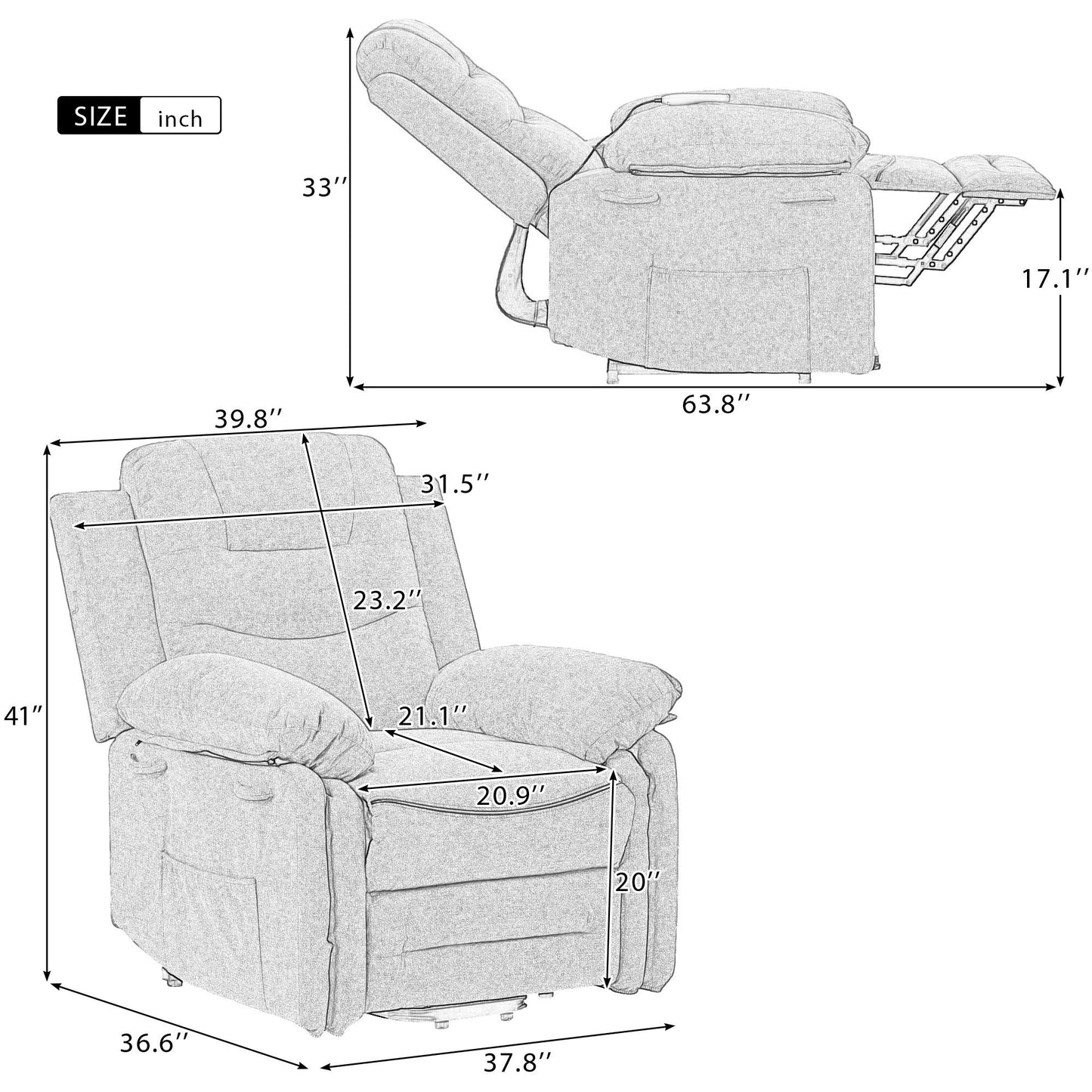 Massage Recliner,Power Lift Chair for Elderly With Adjustable Massage and Heating Function,Recliner Chair